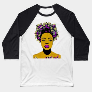 Black Woman in Flower Headdress Baseball T-Shirt